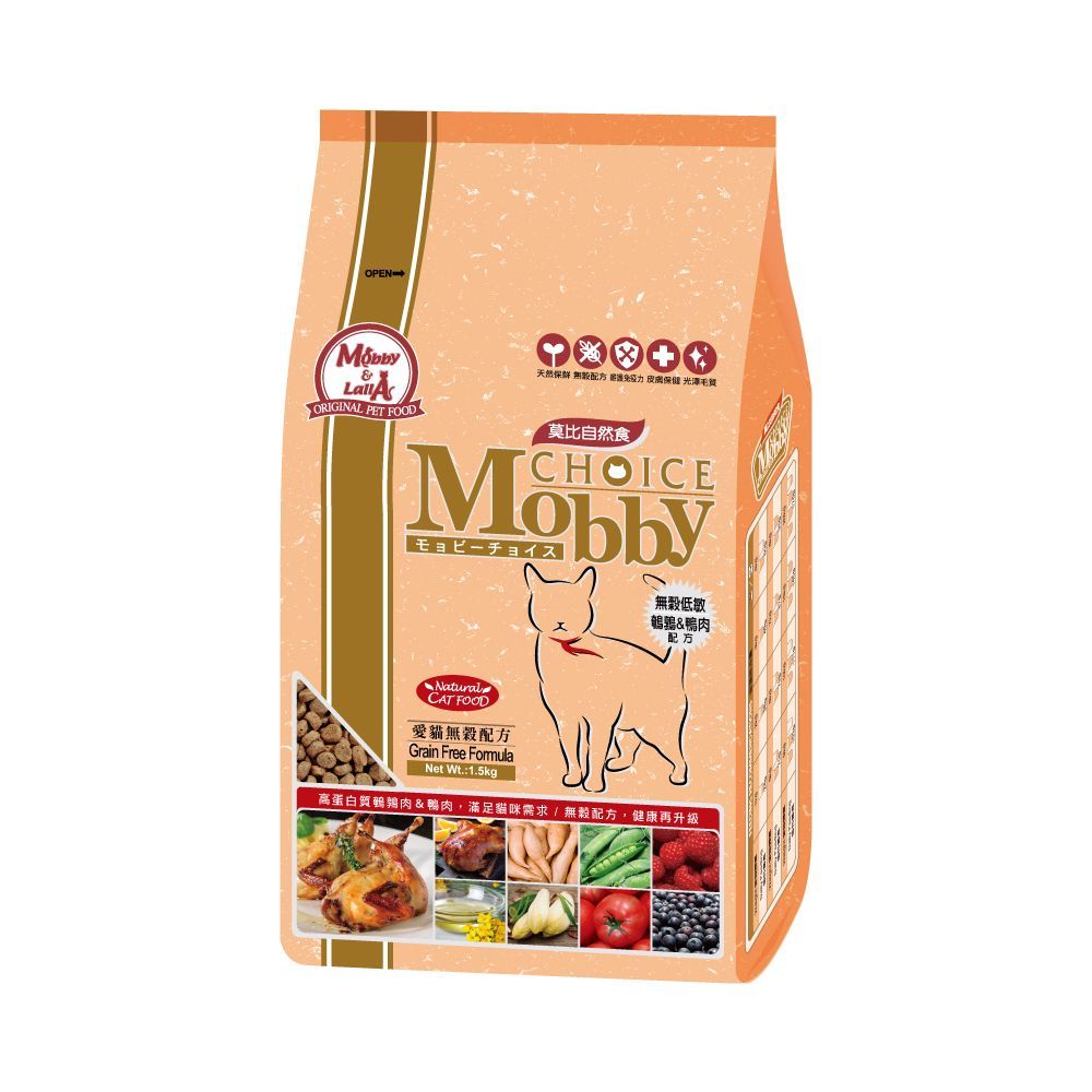 MobbyChoice莫比自然食 無穀成貓 / 成貓抗毛球 / 低卡化毛 / 幼母貓 1.5kg