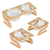 日式竹S架寵物玻璃碗 玻璃飛碟碗 碗架 3種尺寸