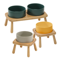 高腳木架陶瓷寵物碗 護頸寵物碗 木碗架 2種尺寸