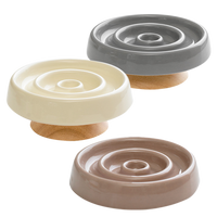 陶瓷圓圈寵物慢食碗 防暴食 飲食控制 護頸 實木底座 寵物碗 3色