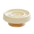 陶瓷圓圈寵物慢食碗 木座組 / 米白色