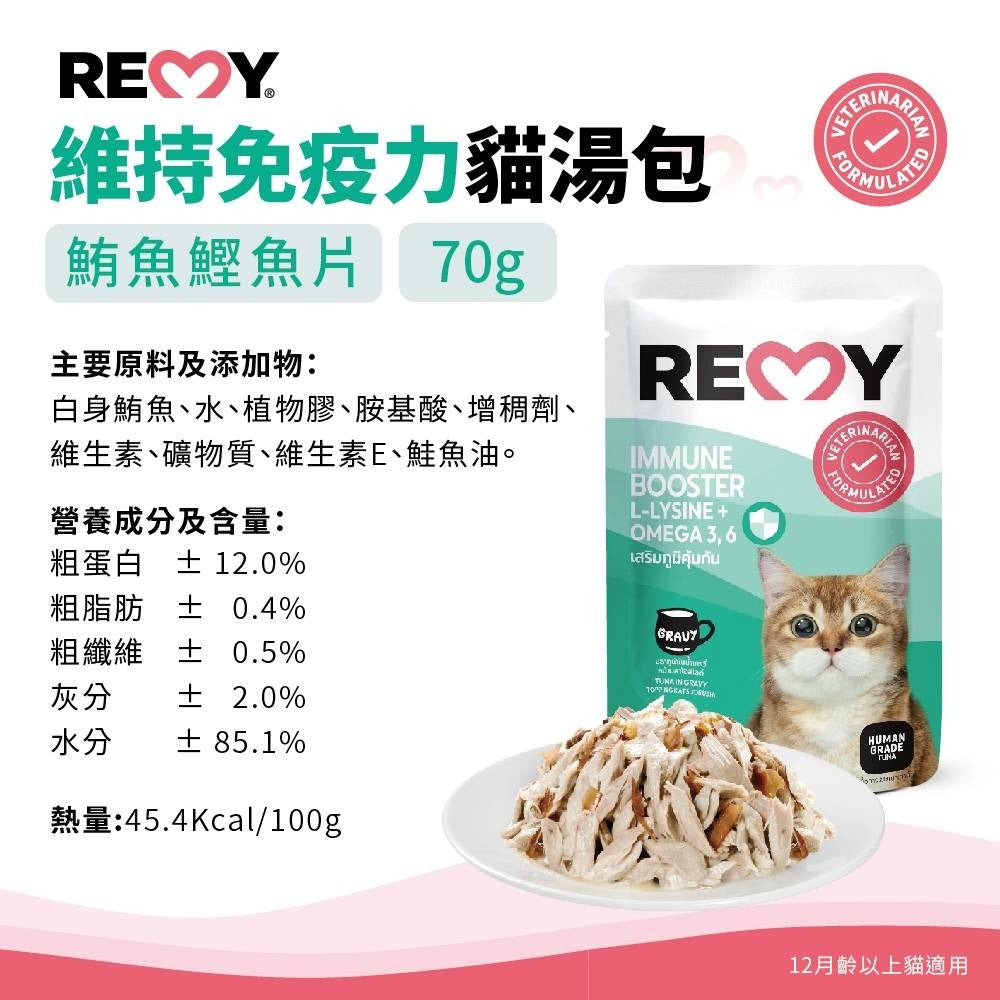 REMY純白肉貓機能餐包 70g 腸胃/皮膚/免疫力/關節/體態/心血管 無鹽無油 高蛋白質