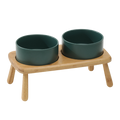 高腳木架陶瓷碗 雙碗組 / 綠色 / 21 cm