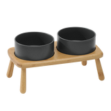 高腳木架陶瓷寵物碗 護頸寵物碗 木碗架 2種尺寸