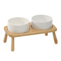 高腳木架陶瓷碗 雙碗組 / 白色 / 15.5 cm