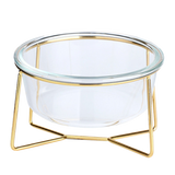 斜口金鐵架玻璃寵物碗 護頸寵物碗 玻璃飛碟碗 2種尺寸