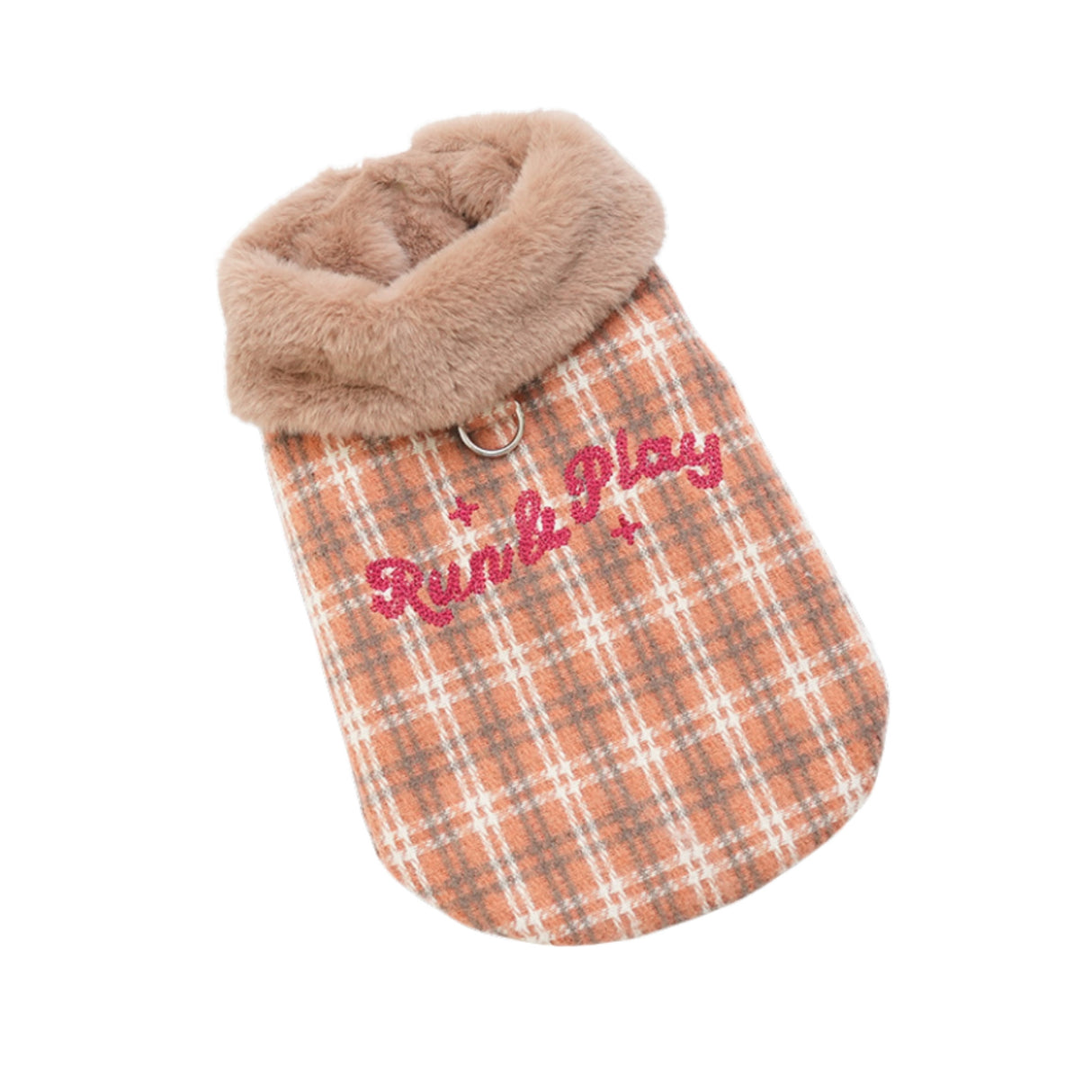 PETTRIP 繡花毛領毛呢格子馬甲