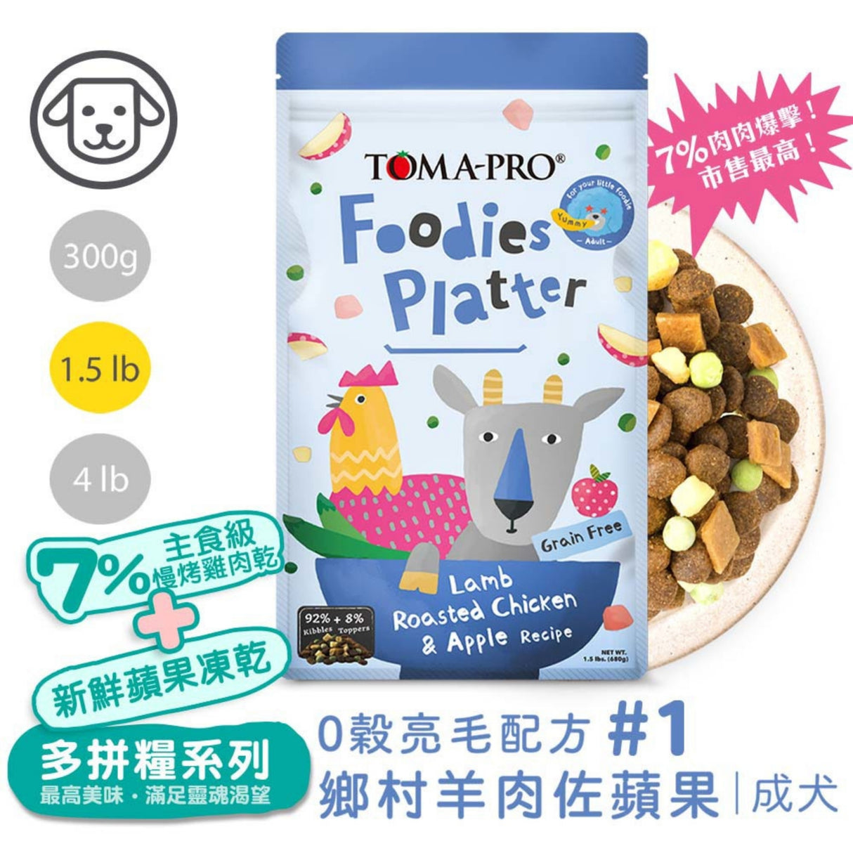 優格 吃貨拼盤(犬) 鄉村羊肉佐蘋果 / 經典烤嫩雞佐蘋果 / 老饕海陸佐蘋果 1.5LB 4LB