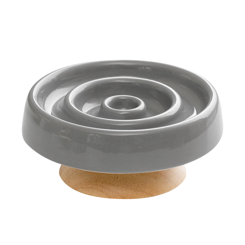 陶瓷圓圈寵物慢食碗 防暴食 飲食控制 護頸 實木底座 寵物碗 3色