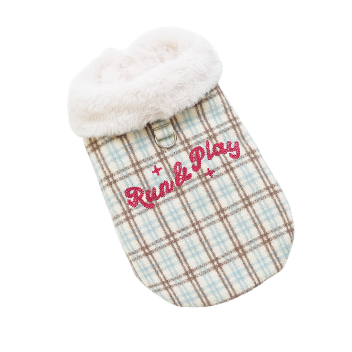 PETTRIP 繡花毛領毛呢格子馬甲