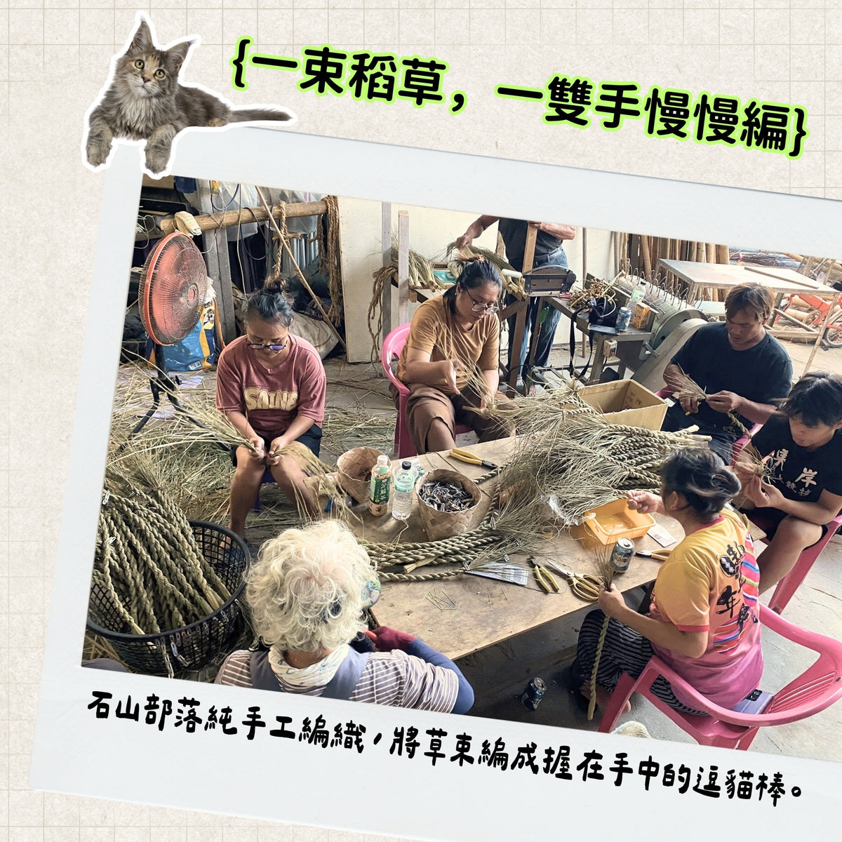 石山部落 稻草逗貓棒 約70cm｜手工編織貓咪互動玩具