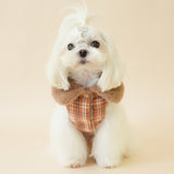 PETTRIP 繡花毛領毛呢格子馬甲