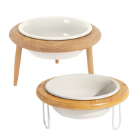 竹圈鐵架/橡木圈架 陶瓷飛碟寵物碗 米白色
