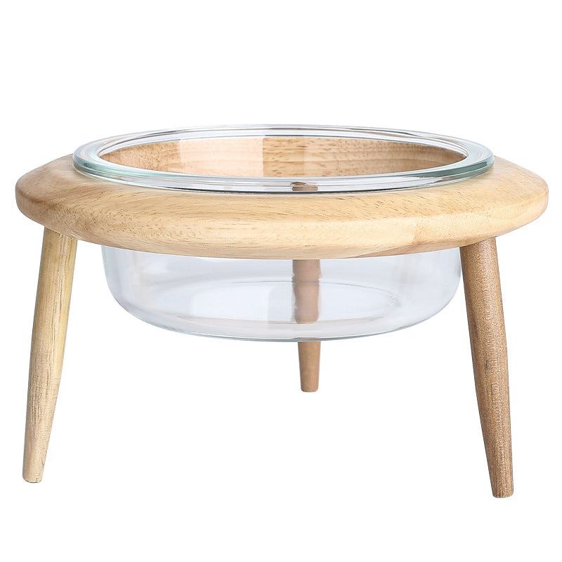 木圈架玻璃寵物碗 橡木架 玻璃飛碟碗 3種尺寸