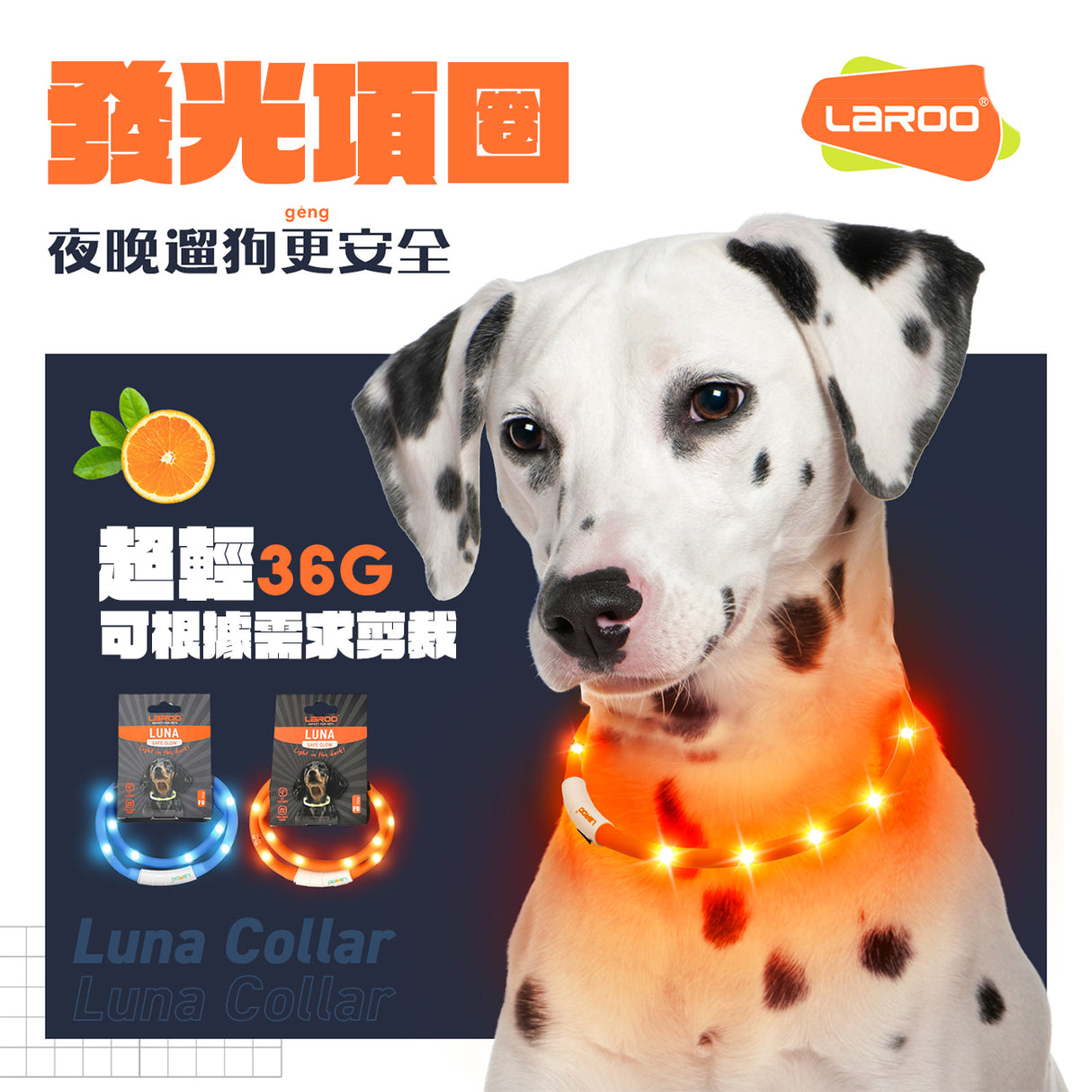 LaRoo萊諾 F9發光狗項圈 LED項圈 70cm 發光項圈 狗項圈 USB充電