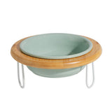 竹圈鐵架/橡木圈架 陶瓷飛碟寵物碗 米白色