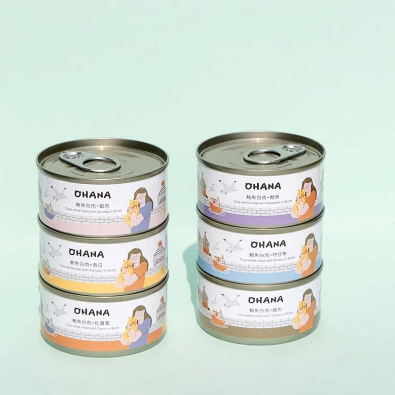 OHANA 歐哈吶 鮪魚白肉系列 / 鮮嫩雞肉系列 天然無膠無穀貓湯罐 80g x 24罐 /箱