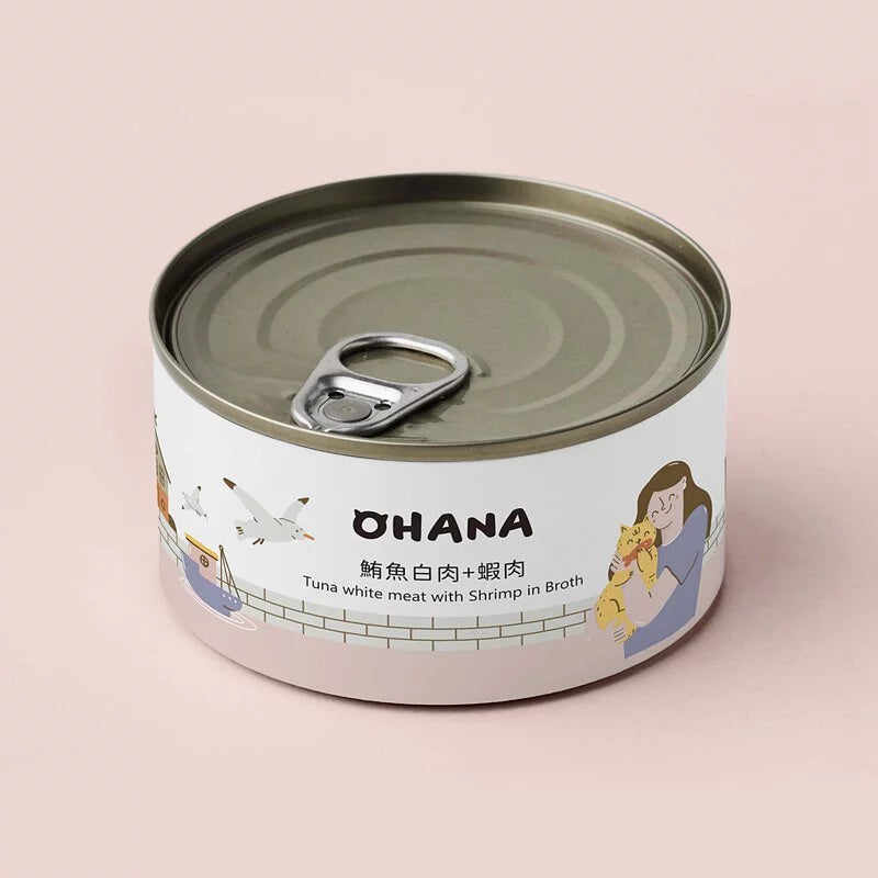 OHANA歐哈吶 天然無膠貓湯罐-鮪魚白肉+蝦 80g/24罐