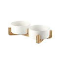 白色木架陶瓷雙碗組 / 13 cm